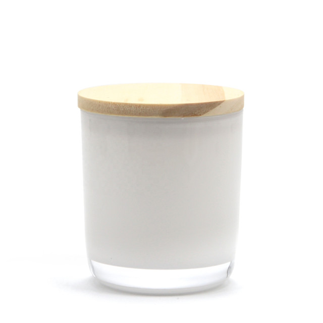 Glossy White Glass Candle Jar With Wood Lid