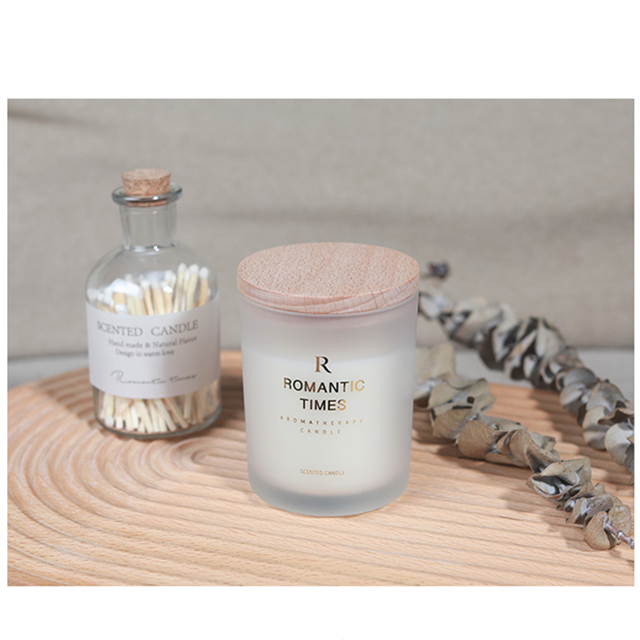 Scented Frosted Candle Jar With Wood Lid