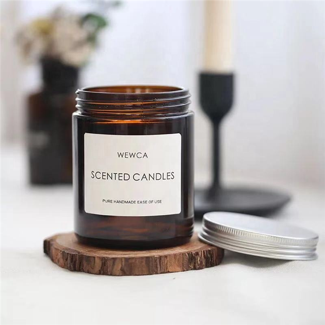Amber Glass Candle Holder With Mental Lid