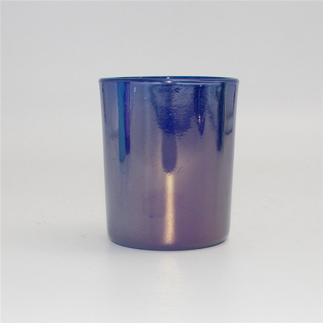 Blue Iridescent Printed Glass Candle Jar
