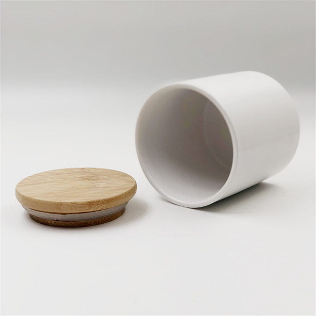 Custom Logo Ceramic Candle Jar With Wood Lid